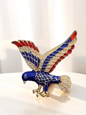 Elegant Blue and Red Enamel Bird Brooch